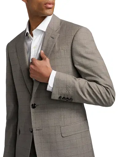 Giorgio Armani Men's Windowpane Plaid Wool Suit - Tan - Size 48 | Thumbnail 6 Giorgio Armani Men's Windowpane Plaid Wool Suit - Tan - Size 48 | Thumbnail 6