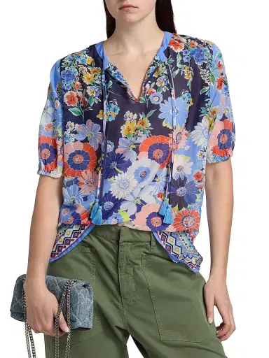 Johnny Was Women's Margot Floral Puff-Sleeve Blouse - Tiana Scarf - Size XL | Thumbnail 3 Johnny Was Women's Margot Floral Puff-Sleeve Blouse - Tiana Scarf - Size XL | Thumbnail 3
