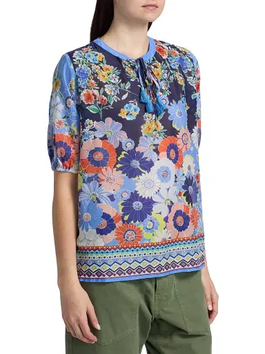 Johnny Was Women's Margot Floral Puff-Sleeve Blouse - Tiana Scarf - Size XL | Thumbnail 4 Johnny Was Women's Margot Floral Puff-Sleeve Blouse - Tiana Scarf - Size XL | Thumbnail 4