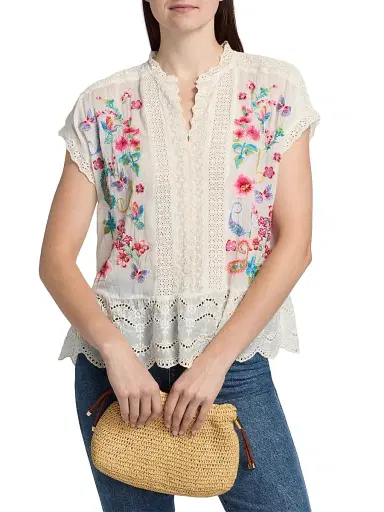 Johnny Was Women's Astrud Romana Embroidered Floral Blouse - Natural | Thumbnail 3 Johnny Was Women's Astrud Romana Embroidered Floral Blouse - Natural | Thumbnail 3