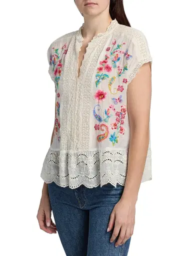 Johnny Was Women's Astrud Romana Embroidered Floral Blouse - Natural | Thumbnail 4 Johnny Was Women's Astrud Romana Embroidered Floral Blouse - Natural | Thumbnail 4
