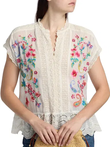 Johnny Was Women's Astrud Romana Embroidered Floral Blouse - Natural | Thumbnail 6 Johnny Was Women's Astrud Romana Embroidered Floral Blouse - Natural | Thumbnail 6