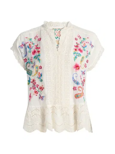 Johnny Was Women's Astrud Romana Embroidered Floral Blouse - Natural | Thumbnail 1 Johnny Was Women's Astrud Romana Embroidered Floral Blouse - Natural | Thumbnail 1