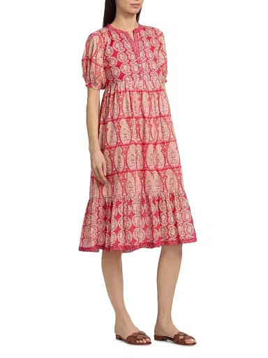 Ro's Garden Women's Sylvia Paisley Cotton Midi-Dress - Red Zahara - Size XL | Thumbnail 4 Ro's Garden Women's Sylvia Paisley Cotton Midi-Dress - Red Zahara - Size XL | Thumbnail 4