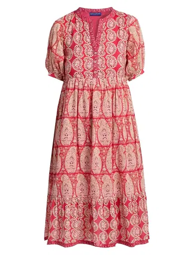 Ro's Garden Women's Sylvia Paisley Cotton Midi-Dress - Red Zahara - Size XL | Thumbnail 1 Ro's Garden Women's Sylvia Paisley Cotton Midi-Dress - Red Zahara - Size XL | Thumbnail 1