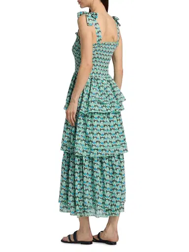 Ro's Garden Women's Spencer Printed Cotton Smocked Tiered Dress - Blue Zen - Size XL | Thumbnail 5 Ro's Garden Women's Spencer Printed Cotton Smocked Tiered Dress - Blue Zen - Size XL | Thumbnail 5