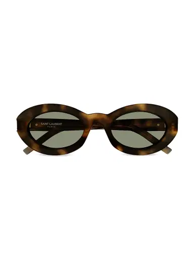 Saint Laurent Women's Monogram Hinge 52MM Acetate Oval Sunglasses - Havana Green | Thumbnail 2 Saint Laurent Women's Monogram Hinge 52MM Acetate Oval Sunglasses - Havana Green | Thumbnail 2