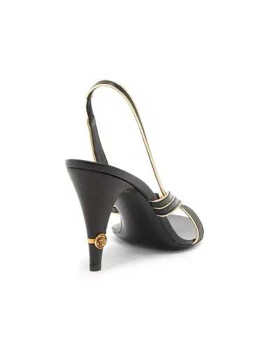 Versace Women's 90MM Metallic-Striped Leather Slingback Sandals - Black Gold | Thumbnail 3 Versace Women's 90MM Metallic-Striped Leather Slingback Sandals - Black Gold | Thumbnail 3