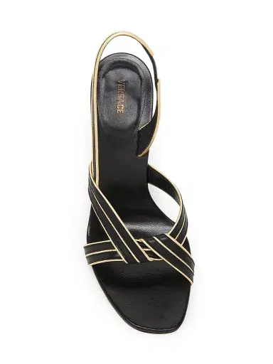 Versace Women's 90MM Metallic-Striped Leather Slingback Sandals - Black Gold | Thumbnail 4 Versace Women's 90MM Metallic-Striped Leather Slingback Sandals - Black Gold | Thumbnail 4