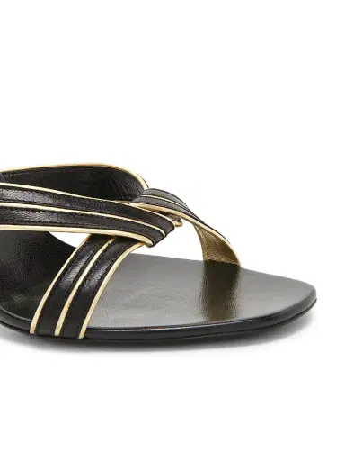 Versace Women's 90MM Metallic-Striped Leather Slingback Sandals - Black Gold | Thumbnail 6 Versace Women's 90MM Metallic-Striped Leather Slingback Sandals - Black Gold | Thumbnail 6