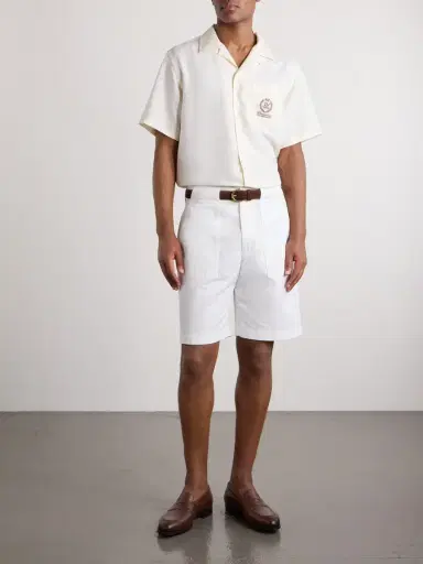 Ralph Lauren Purple Label Wimbledon Camp-Collar Embroidered Silk and Linen-Blend Shirt - Men | Thumbnail 2 Ralph Lauren Purple Label Wimbledon Camp-Collar Embroidered Silk and Linen-Blend Shirt - Men | Thumbnail 2