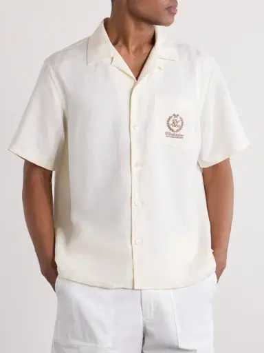 Ralph Lauren Purple Label Wimbledon Camp-Collar Embroidered Silk and Linen-Blend Shirt - Men | Thumbnail 3 Ralph Lauren Purple Label Wimbledon Camp-Collar Embroidered Silk and Linen-Blend Shirt - Men | Thumbnail 3