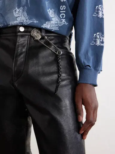 Enfants Riches Déprimés Oversized Safety Pin Leather-Trimmed Sterling Silver Keyring - Men | Thumbnail 2 Enfants Riches Déprimés Oversized Safety Pin Leather-Trimmed Sterling Silver Keyring - Men | Thumbnail 2