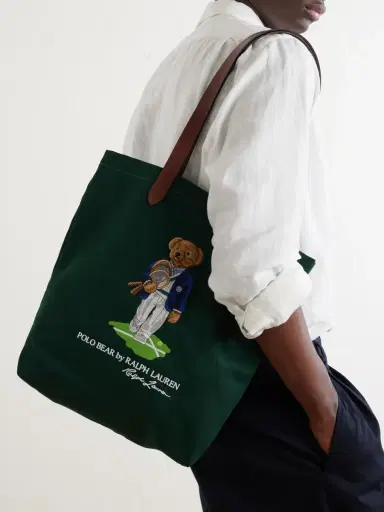 Polo Ralph Lauren Wimbledon Embroidered Leather-Trim Medium Cotton Tote Bag - Men | Thumbnail 2 Polo Ralph Lauren Wimbledon Embroidered Leather-Trim Medium Cotton Tote Bag - Men | Thumbnail 2