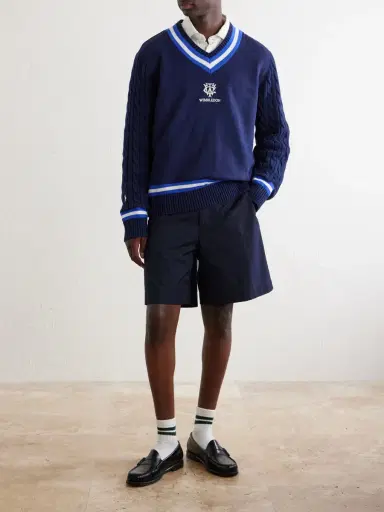 Polo Ralph Lauren Wimbledon Logo-Embroidered Cable-Knit Cotton-Blend Fleece Sweater - Men | Thumbnail 2 Polo Ralph Lauren Wimbledon Logo-Embroidered Cable-Knit Cotton-Blend Fleece Sweater - Men | Thumbnail 2