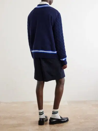Polo Ralph Lauren Wimbledon Logo-Embroidered Cable-Knit Cotton-Blend Fleece Sweater - Men | Thumbnail 4 Polo Ralph Lauren Wimbledon Logo-Embroidered Cable-Knit Cotton-Blend Fleece Sweater - Men | Thumbnail 4