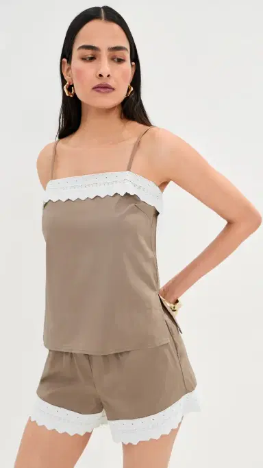 LE BOP Lace Trim Shorts Taupe | Thumbnail 6 LE BOP Lace Trim Shorts Taupe | Thumbnail 6