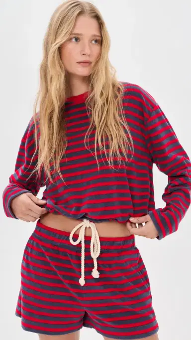 Madewell Tie-Waist Top in Terry Towel Terry Stripe | Thumbnail 2 Madewell Tie-Waist Top in Terry Towel Terry Stripe | Thumbnail 2