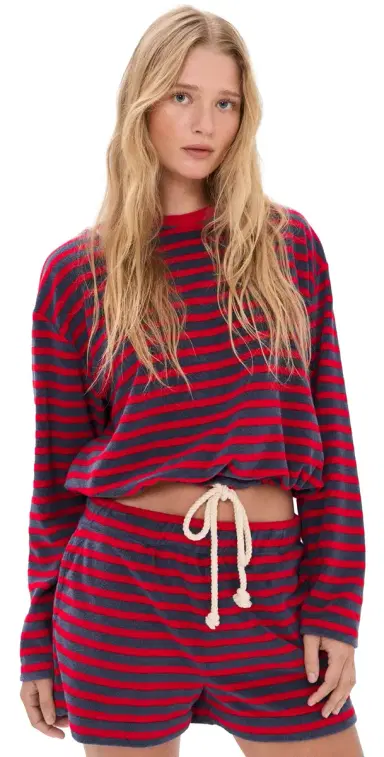Madewell Tie-Waist Top in Terry Towel Terry Stripe | Thumbnail 1 Madewell Tie-Waist Top in Terry Towel Terry Stripe | Thumbnail 1