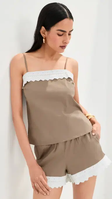 LE BOP Lace Trim Tank Taupe | Thumbnail 2 LE BOP Lace Trim Tank Taupe | Thumbnail 2