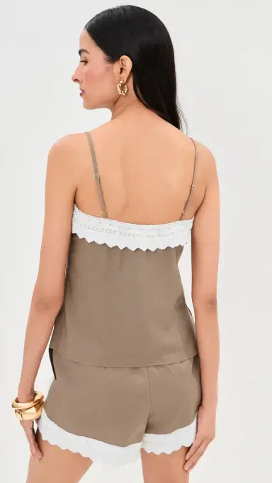 LE BOP Lace Trim Tank Taupe | Thumbnail 3 LE BOP Lace Trim Tank Taupe | Thumbnail 3
