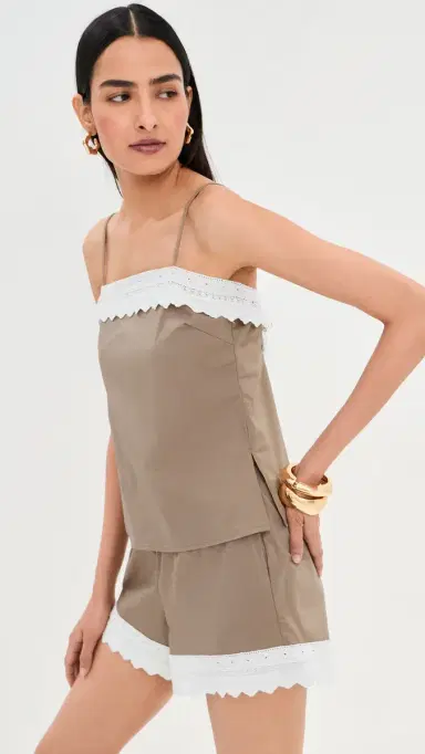 LE BOP Lace Trim Tank Taupe | Thumbnail 4 LE BOP Lace Trim Tank Taupe | Thumbnail 4