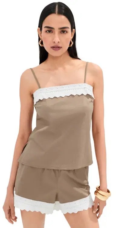 LE BOP Lace Trim Tank Taupe | Thumbnail 1 LE BOP Lace Trim Tank Taupe | Thumbnail 1