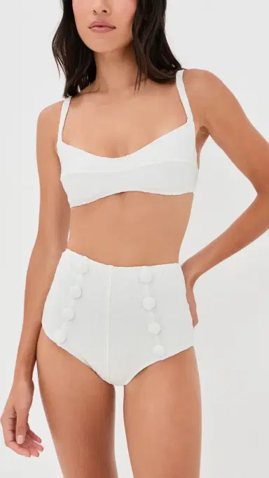 Lisa Marie Fernandez Balconette High Waist Bikini Set White 60s Floral Jacquard | Thumbnail 2 Lisa Marie Fernandez Balconette High Waist Bikini Set White 60s Floral Jacquard | Thumbnail 2