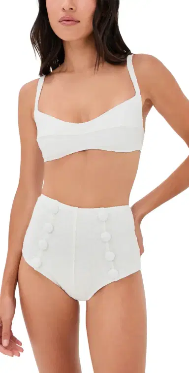 Lisa Marie Fernandez Balconette High Waist Bikini Set White 60s Floral Jacquard | Thumbnail 1 Lisa Marie Fernandez Balconette High Waist Bikini Set White 60s Floral Jacquard | Thumbnail 1