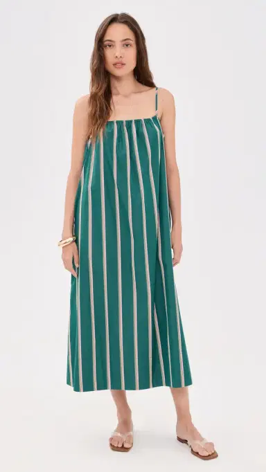 Madewell x Shopbop Gathered A-Line Midi Dress Retro Stripe Deep Lagoon S | Thumbnail 2 Madewell x Shopbop Gathered A-Line Midi Dress Retro Stripe Deep Lagoon S | Thumbnail 2