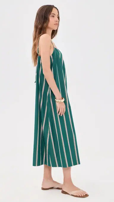 Madewell x Shopbop Gathered A-Line Midi Dress Retro Stripe Deep Lagoon S | Thumbnail 4 Madewell x Shopbop Gathered A-Line Midi Dress Retro Stripe Deep Lagoon S | Thumbnail 4
