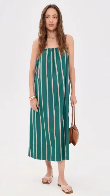 Madewell x Shopbop Gathered A-Line Midi Dress Retro Stripe Deep Lagoon S | Thumbnail 5 Madewell x Shopbop Gathered A-Line Midi Dress Retro Stripe Deep Lagoon S | Thumbnail 5
