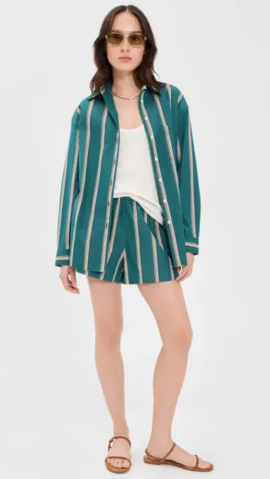 Madewell x hopbop Pull-On Shorts in Poplin Retro tripe Deep Lagoon | Thumbnail 5 Madewell x hopbop Pull-On Shorts in Poplin Retro tripe Deep Lagoon | Thumbnail 5