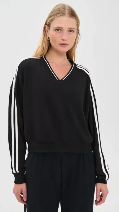 Splits59 Ellie Fleece V Neck Sweatshirt Black/White | Thumbnail 2 Splits59 Ellie Fleece V Neck Sweatshirt Black/White | Thumbnail 2