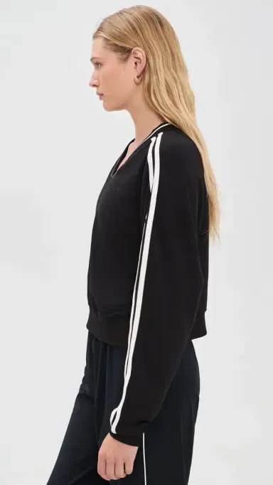 Splits59 Ellie Fleece V Neck Sweatshirt Black/White | Thumbnail 4 Splits59 Ellie Fleece V Neck Sweatshirt Black/White | Thumbnail 4