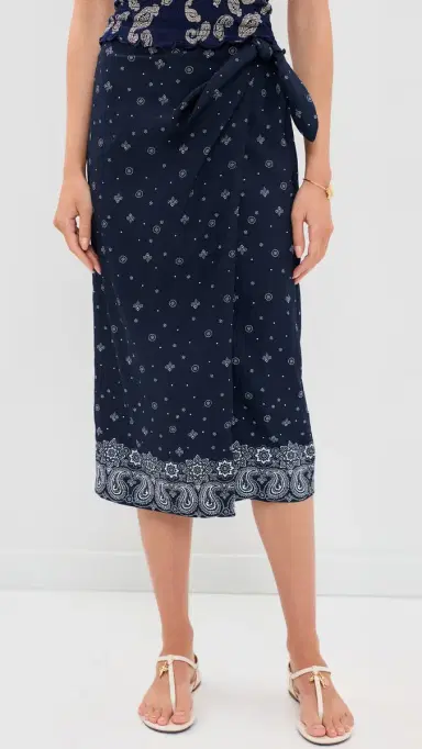 Madewell x hopbop arong Midi Skirt in Linen Blend Bandana Mix White | Thumbnail 2 Madewell x hopbop arong Midi Skirt in Linen Blend Bandana Mix White | Thumbnail 2