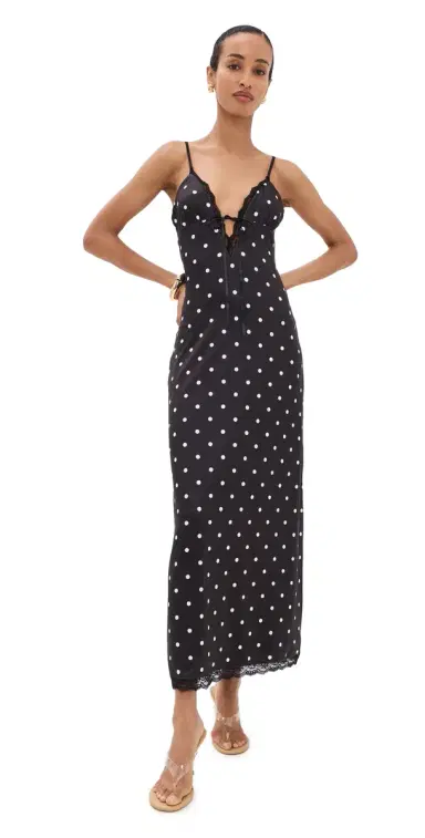 Runaway The Label Emily ace Trim Camisole Midi Dress Black/White Polka | Thumbnail 1 Runaway The Label Emily ace Trim Camisole Midi Dress Black/White Polka | Thumbnail 1