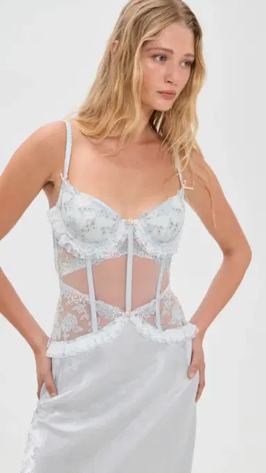 For Love & Lemons Maribel Maxi Slip Dress Blue | Thumbnail 3 For Love & Lemons Maribel Maxi Slip Dress Blue | Thumbnail 3