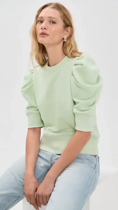 Alice + Olivia Tyler Draped Puff Sleeve Crew Neck Top Light age | Thumbnail 2 Alice + Olivia Tyler Draped Puff Sleeve Crew Neck Top Light age | Thumbnail 2