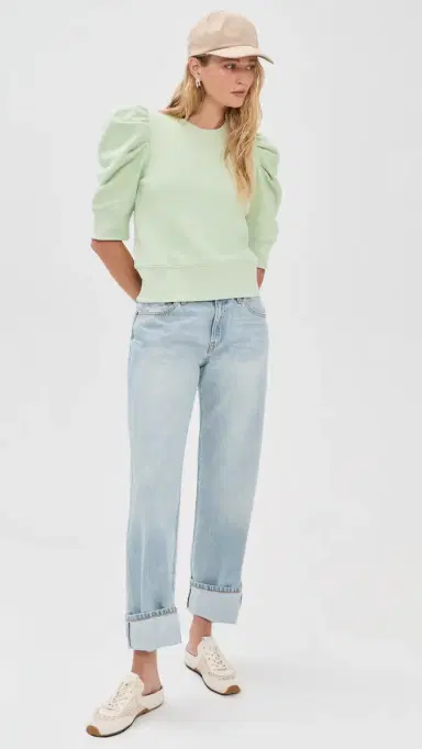 Alice + Olivia Tyler Draped Puff Sleeve Crew Neck Top Light age | Thumbnail 6 Alice + Olivia Tyler Draped Puff Sleeve Crew Neck Top Light age | Thumbnail 6