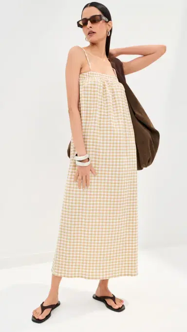 LE BOP Camille Maxi Dress Khaki Check | Thumbnail 5 LE BOP Camille Maxi Dress Khaki Check | Thumbnail 5