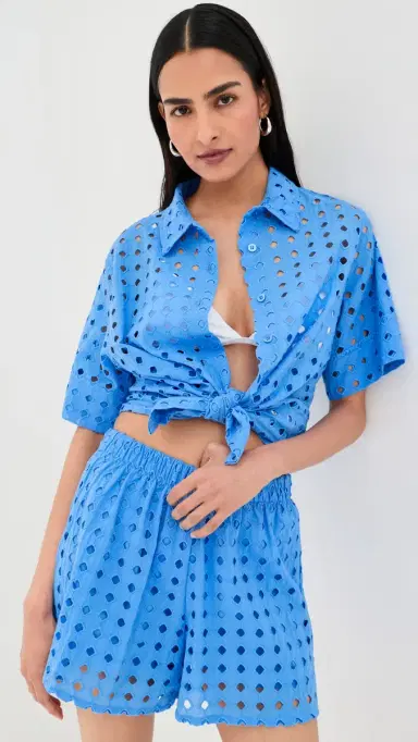 LE BOP eila Button Down Top Marina Blue | Thumbnail 2 LE BOP eila Button Down Top Marina Blue | Thumbnail 2
