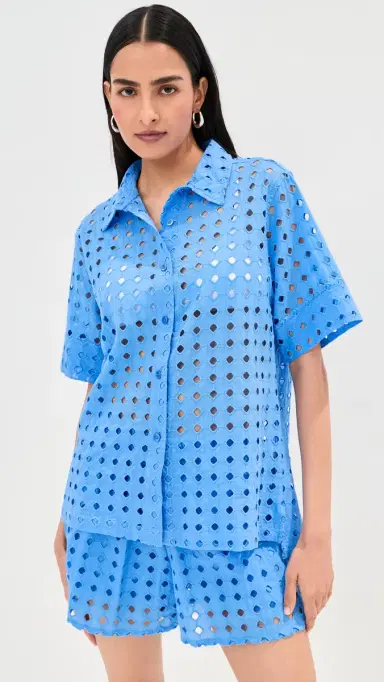 LE BOP eila Button Down Top Marina Blue | Thumbnail 3 LE BOP eila Button Down Top Marina Blue | Thumbnail 3