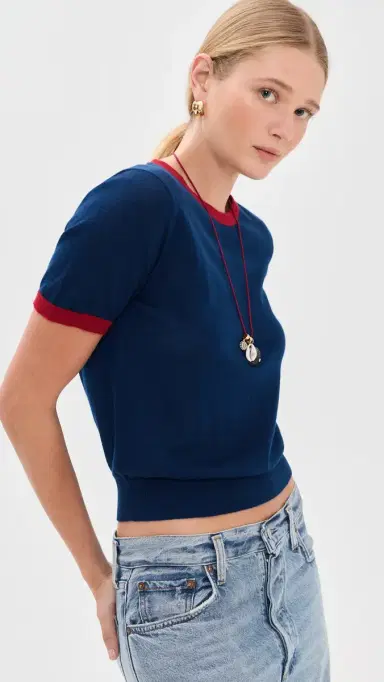 Guest In Residence Airy Ringer Tee Navy/Carmine L | Thumbnail 2 Guest In Residence Airy Ringer Tee Navy/Carmine L | Thumbnail 2