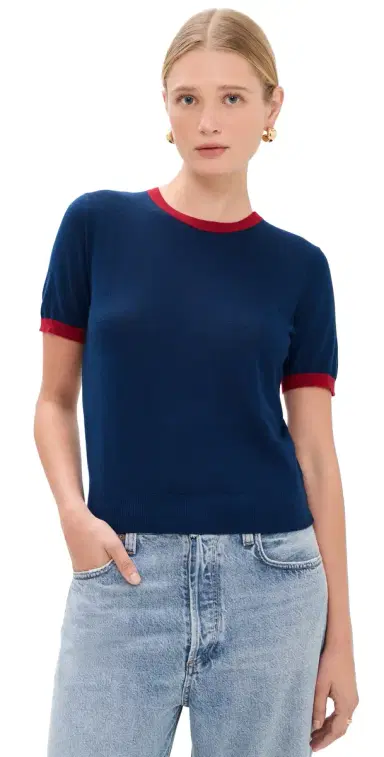 Guest In Residence Airy Ringer Tee Navy/Carmine L | Thumbnail 1 Guest In Residence Airy Ringer Tee Navy/Carmine L | Thumbnail 1
