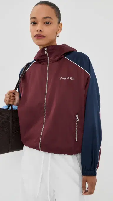 Sporty & Rich Signature Logo Gym Jacket Bordeaux/White/Dark Navy | Thumbnail 2 Sporty & Rich Signature Logo Gym Jacket Bordeaux/White/Dark Navy | Thumbnail 2