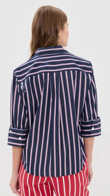 Madewell The ignature Y-Neck Shirt in Poplin Multi tripe/Classic Indigo | Thumbnail 3 Madewell The ignature Y-Neck Shirt in Poplin Multi tripe/Classic Indigo | Thumbnail 3