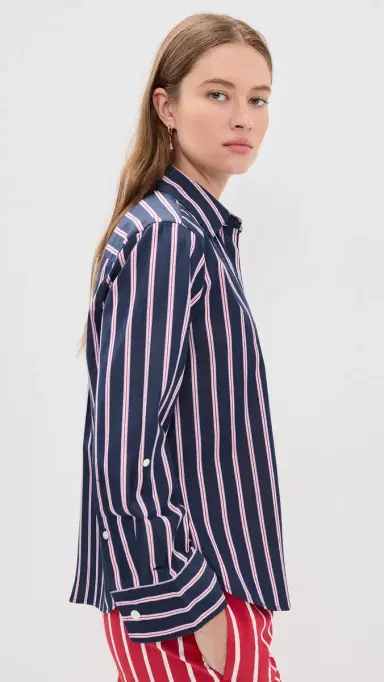 Madewell The ignature Y-Neck Shirt in Poplin Multi tripe/Classic Indigo | Thumbnail 4 Madewell The ignature Y-Neck Shirt in Poplin Multi tripe/Classic Indigo | Thumbnail 4