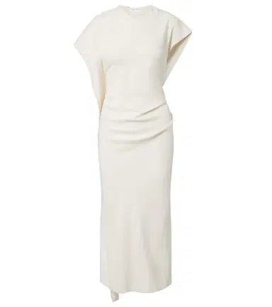 Victoria Beckham Victoria draped crêpe satin midi dress | Thumbnail 1 Victoria Beckham Victoria draped crêpe satin midi dress | Thumbnail 1