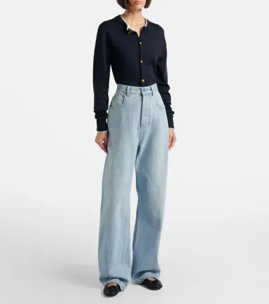 Bottega Veneta Intrecciato leather-trimmed wide-leg jeans | Thumbnail 4 Bottega Veneta Intrecciato leather-trimmed wide-leg jeans | Thumbnail 4